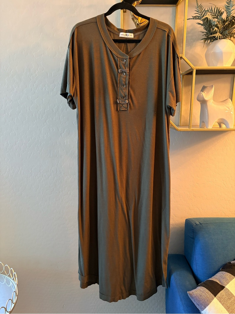 NATURAL LIFE Olive Green Ribbed Maxi Dress size XL
